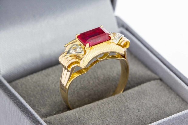 18 karaat gouden Robijn ring met Topaas - 18,6 mm