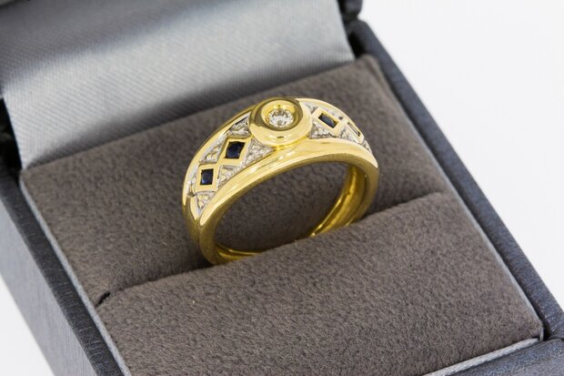 18 Karaat gouden Saffier ring met Diamant - 16,5