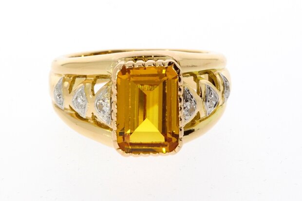 18 Karaat gouden Citrien Ring met Diamant - 18,9