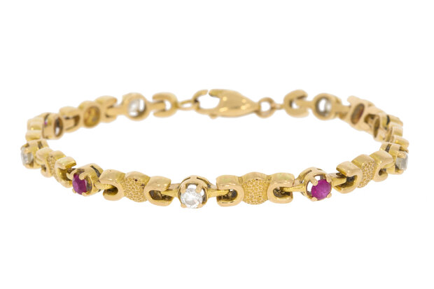 18 Karaat gouden Robijn armband met Saffier-18 cm