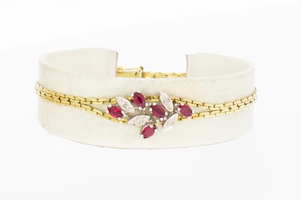 14 Karaat  gouden dames armband met diamant en robijn- 18,2 cm