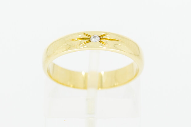 14 Karaat bewerkte gouden Solitair ring gezet met Diamant