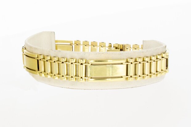 14 Karaat gouden brede armband met bakslot - 21,5 cm