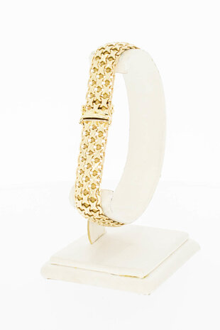 Gevlochten 14 Karaat brede  gouden armband - 19,2 cm