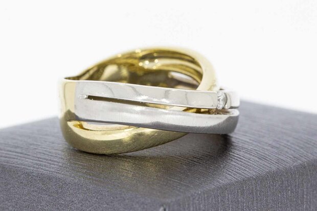 14 Karaat bicolor gouden ring met diamant ( 18,7 mm)