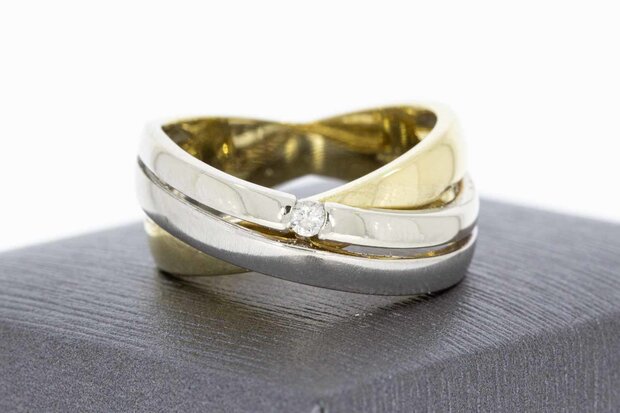 14 Karaat bicolor gouden ring met diamant ( 18,7 mm)