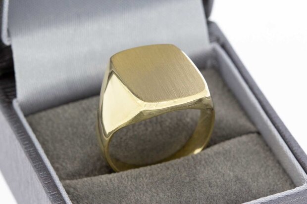 14 Karaat gouden Zegelring (geborsteld)- ringmaat 19,1 mm