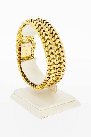 Gevlochten 18 Karaat brede gouden armband - 19,7 cm