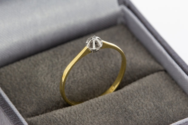 14 karaat bicolor gouden Solitair ring gezet Diamant- 16 mm