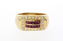 18 Karaat gouden Robijnring met Diamant - 18 mm