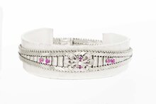 18 Karaat witgouden armband met roze Saffier- 19,3 cm