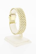 Gevlochten 14 Karaat brede gouden armband - 19,7 cm