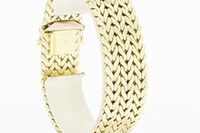 Gevlochten 14 Karaat brede gouden armband - 19,7 cm