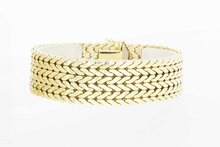 Gevlochten 14 Karaat brede gouden armband - 19,7 cm