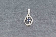 14 Karaat witgouden hanger met blauwe Saffier