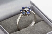 14 Karaat gouden Rozet ring met Diamant en Saffier - 17,9 mm
