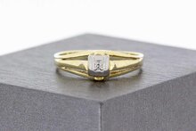 14 Karaat bicolor gouden Pinkring met Diamant - 17,9 mm