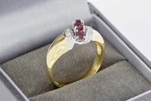 14 Karaat gouden Entourage ring met Diamant en Robijn- 18,7 mm