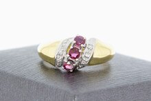14 Karaat gouden Entourage ring met Diamant en Robijn- 18,7 mm