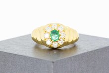 18 Karaat gouden ring met Smaragd en Zirkonia - 17,3 mm