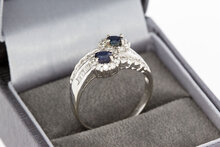 18 Karaat gouden Ring met Saffier en Diamant - 18,9 mm