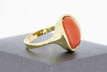 14 Karaat Vintage gouden ring met bloedkoraal - 19,4 mm