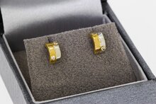 14 Karaat bi- color Gouden Oorstekers gezet met Zirkonia