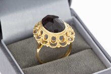 14 Karaat geel gouden Vintage Markies ring met Granaat
