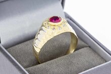 14 Karaat bicolor gouden ring met witte Topaas en Robijn