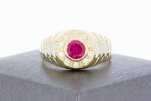 14 Karaat bicolor gouden ring met witte Topaas en Robijn