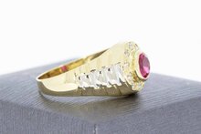 14 Karaat bicolor gouden ring met witte Topaas en Robijn