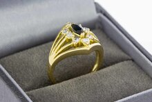 14 Karaat gouden Entourage ring met Diamant en Saffier - 15,9 mm