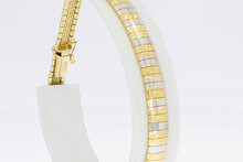 14 Karaat bicolor gouden Plaatjes schakelarmband - 19,1 cm