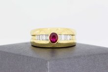 14 Karaat geelgouden ring met Robijn en Diamant - 19 mm