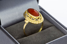  14 Karaat gouden Vintage Bloedkoraal ring - 17,6 mm