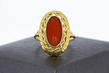  14 Karaat gouden Vintage Bloedkoraal ring - 17,6 mm