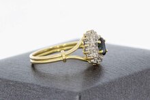 14 karaat gouden Markies ring met Saffier en Diamant - 17,1 mm