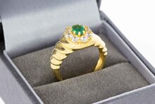 18 Karaat gouden ring met Smaragd en Zirkonia - 17,3 mm