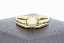 14 Karaat geel gouden Parelring - 17,6 mm