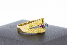 18 Karaat Robijn ring met Aquamarijn - 16,7 mm