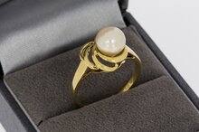 18 karaat Parelring met diamantjes - 18 mm