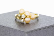 14 Karaat Parelring met Diamant - 15,8 mm