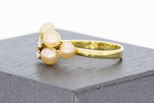 14 Karaat Parelring met Diamant - 15,8 mm