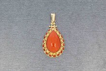 14 Karaat gouden hanger met Bloedkoraal