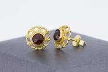 14 Karaat gouden granaat oorknoppen - 1 cm