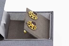 14 Karaat gouden granaat oorknoppen - 1 cm