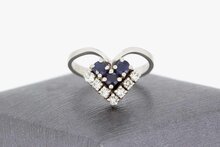 14K gouden diamant ring met Saffier - 17,5 mm