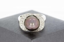 18 Karaat Parelring met Diamant - 17,1 mm