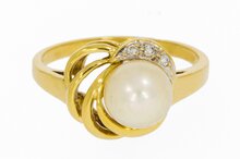 18 karaat Parelring met diamantjes - 18 mm