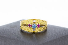 18 Karaat Robijn ring met Aquamarijn - 16,7 mm